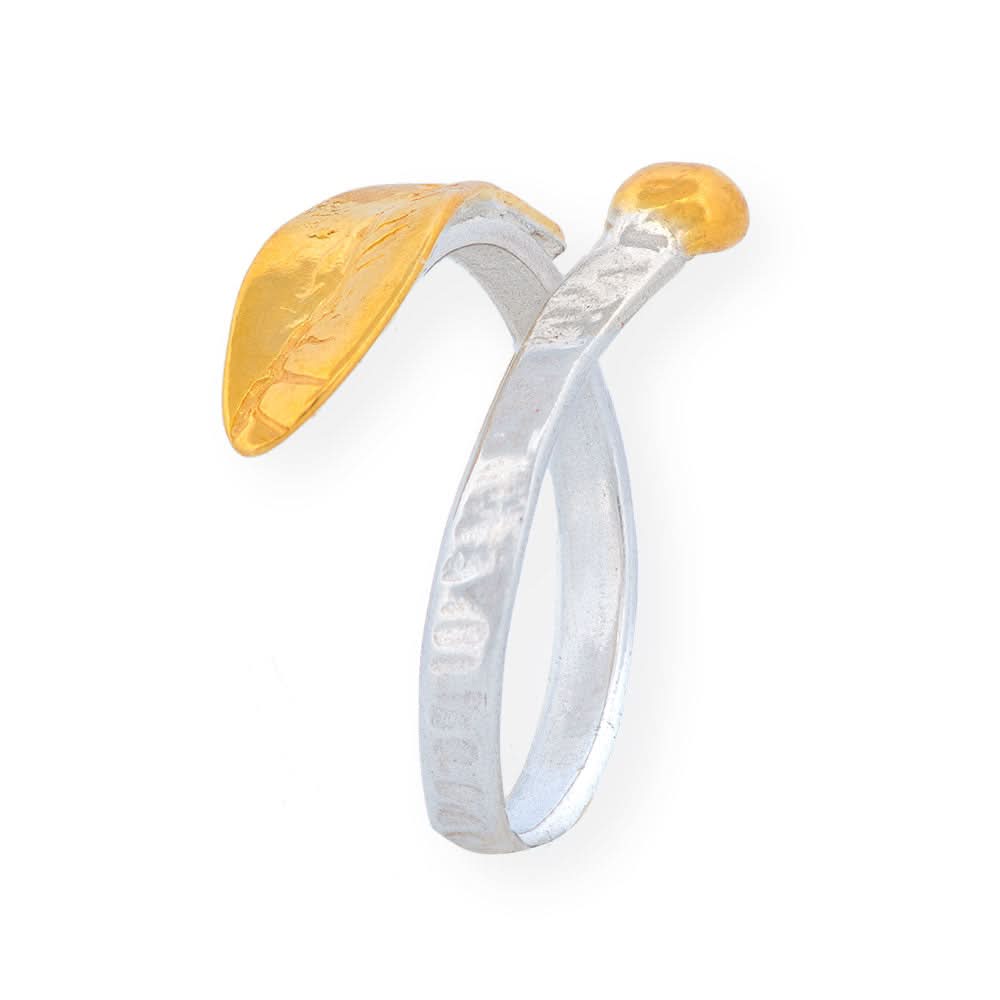 Handmade Gold Plated &amp; Silver Hammered Ring Olive Leaf - Anthos Crafts