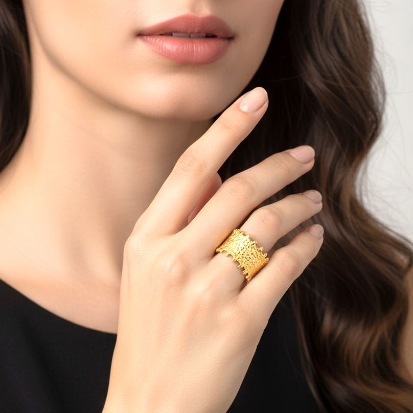 Χειροποίητο Επίχρυσο Ασημένιο Ανάγλυφο Δαχτυλίδι