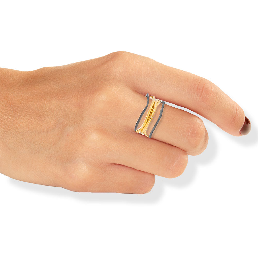 Handmade Gold & Black Plated Silver Ring With 4 Rows - Anthos Crafts