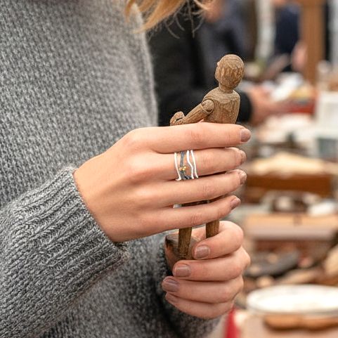 Χειροποίητο Ασημένιο & Μαύρο Ασημένιο Δαχτυλίδι με 5 Σειρές και Χρυσό Αστέρι