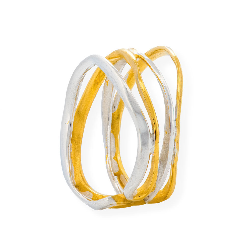 Handmade Gold &amp; Silver Ring With 4 Rows - Anthos Crafts
