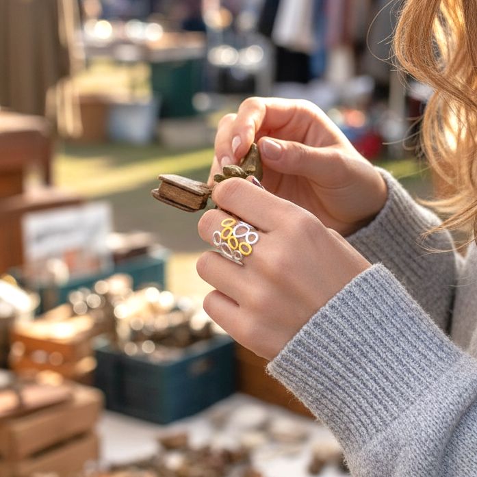 Χειροποίητο Χρυσό Ασημένιο Δαχτυλίδι με Ασύμμετρους Κύκλους