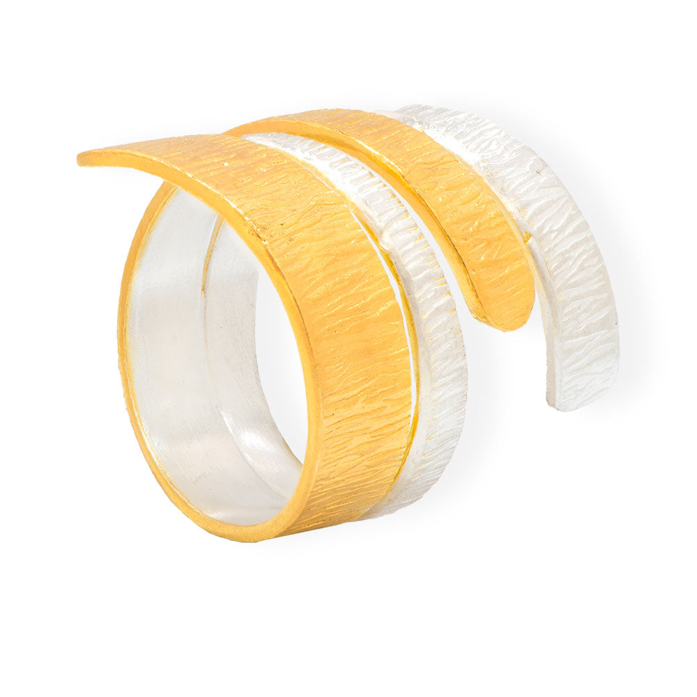 Χειροποίητο Χρυσό &amp; Ασημένιο Δαχτυλίδι Με 4 Σειρές