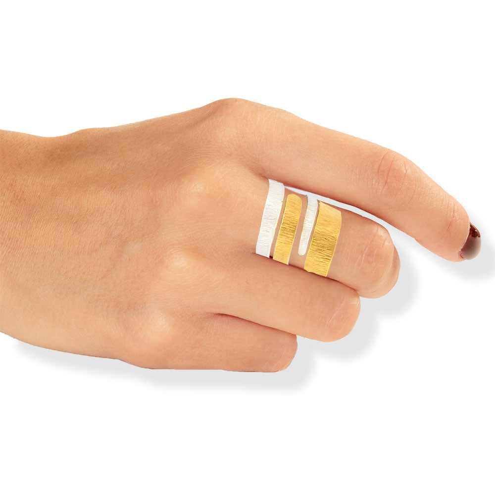 Χειροποίητο Χρυσό &amp; Ασημένιο Δαχτυλίδι Με 4 Σειρές