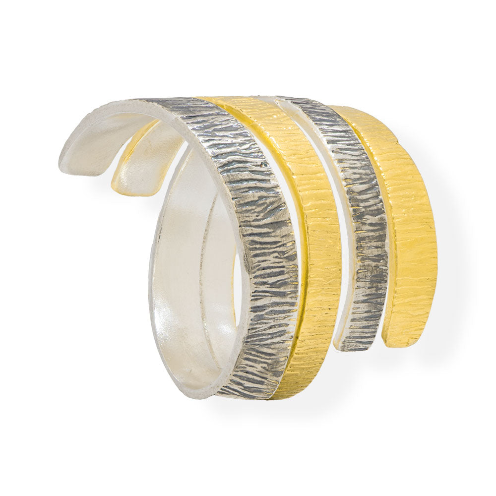 Χειροποίητο Χρυσό & Μαύρο Ασημένιο Δαχτυλίδι Με 4 Σειρές