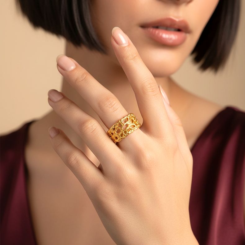 Χειροποίητο Επίχρυσο Ασημένιο Ανάγλυφο Δαχτυλίδι Δαντέλλα