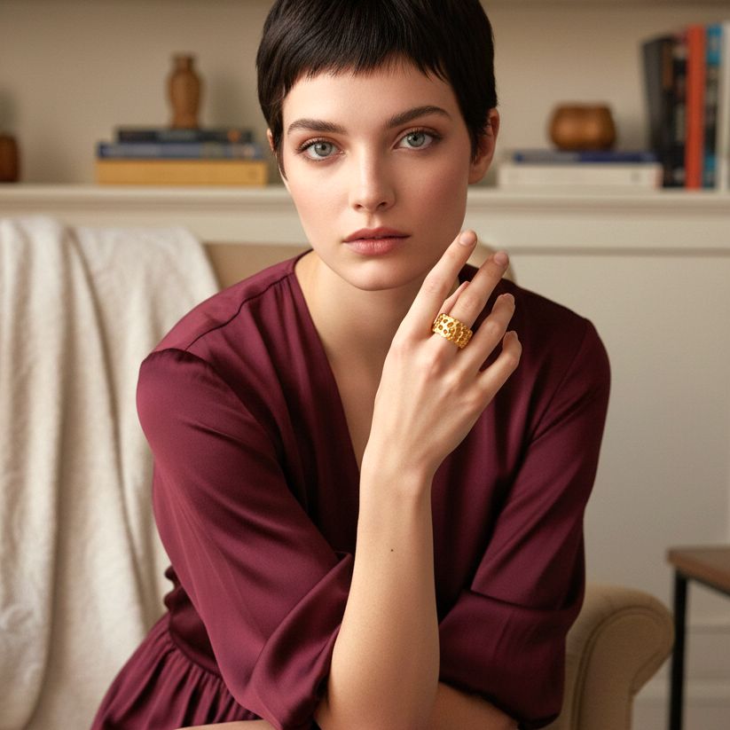 Χειροποίητο Επίχρυσο Ασημένιο Ανάγλυφο Δαχτυλίδι Δαντέλλα