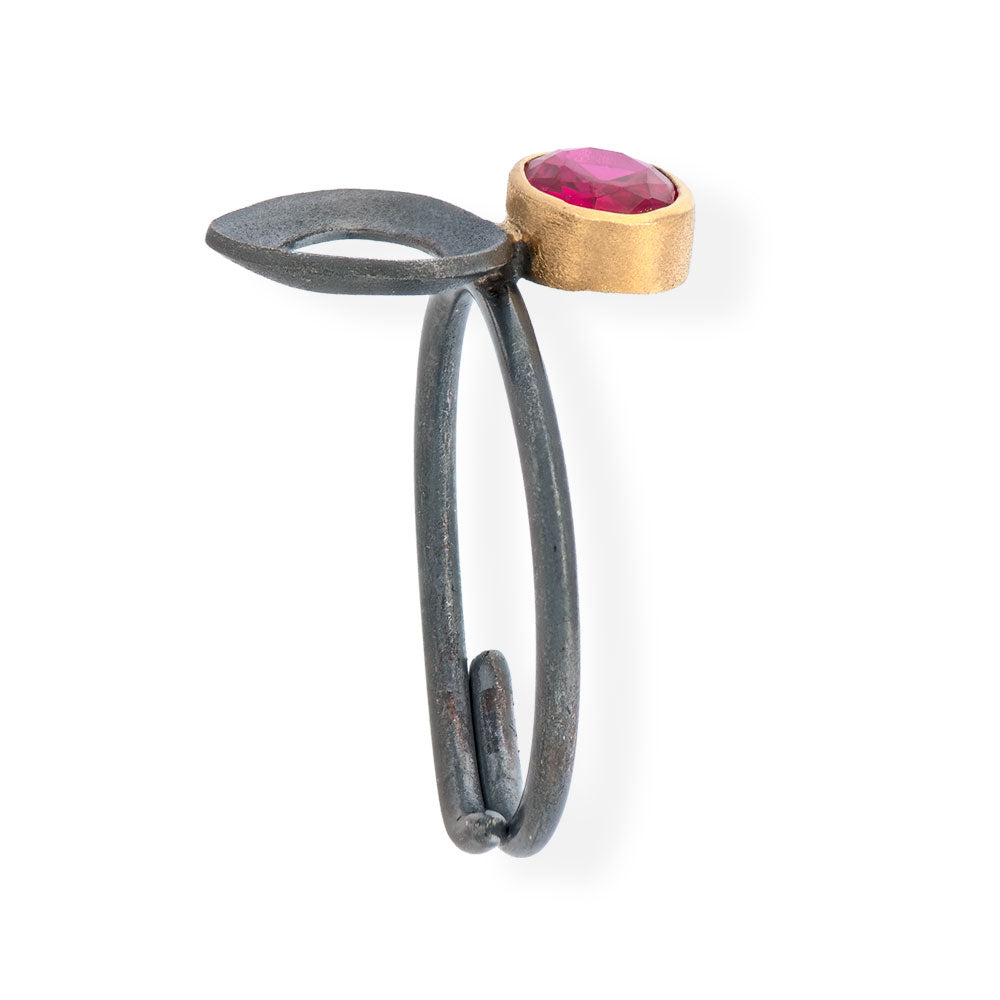 Handmade Gold & Black Plated Silver Ring With Red Zircon - Anthos Crafts