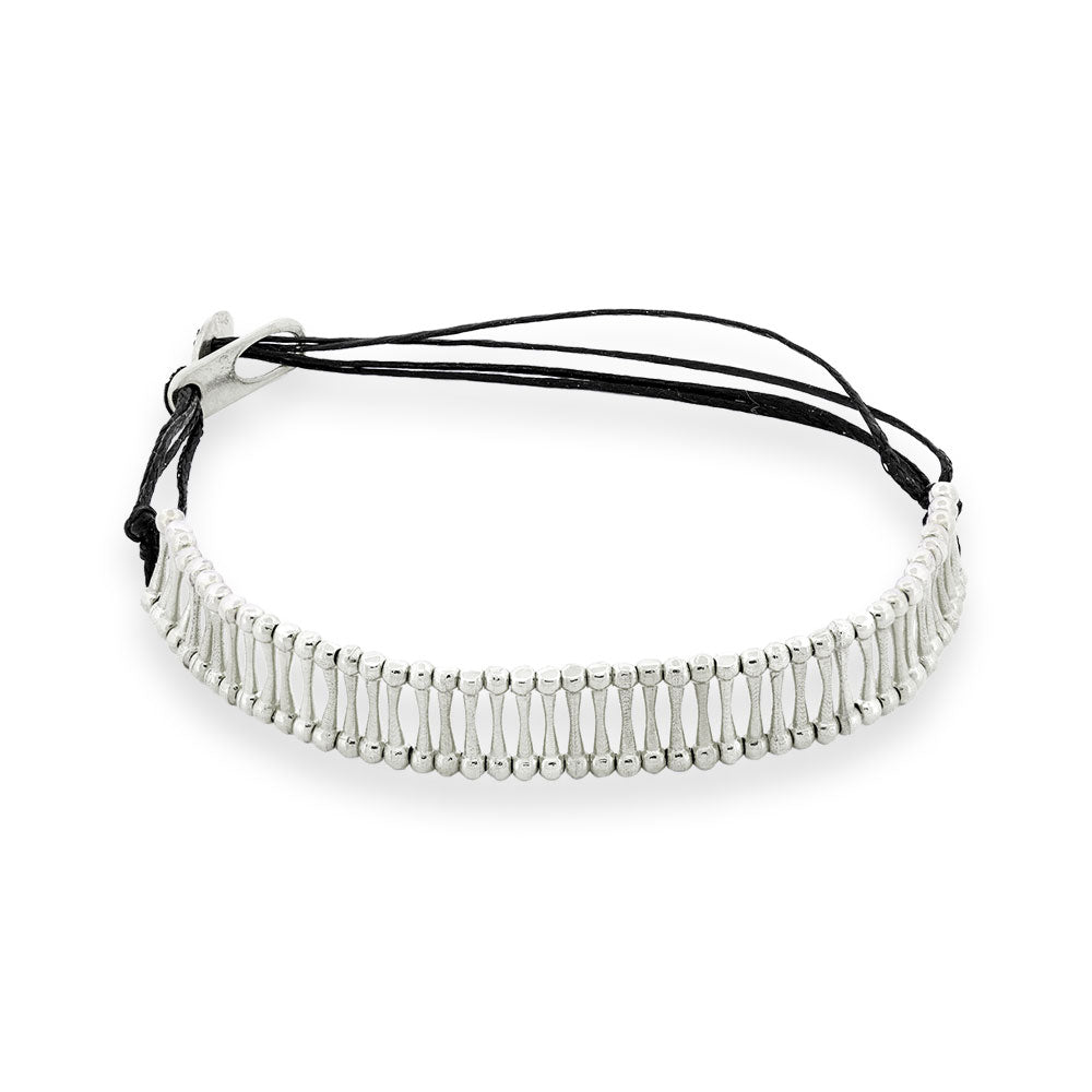 Handmade Black Bracelet With Silver Elements - Anthos Crafts