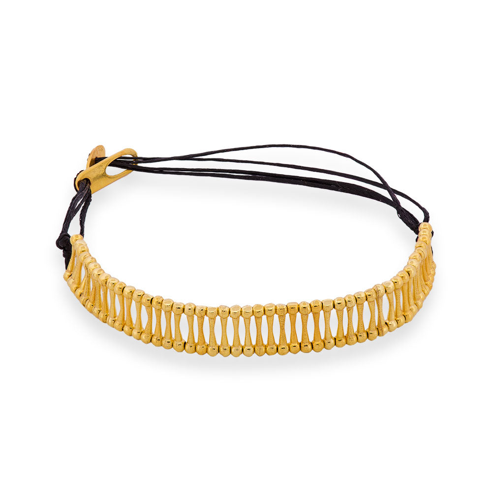Handmade Black Bracelet With Gold Plated Silver Elements - Anthos Crafts