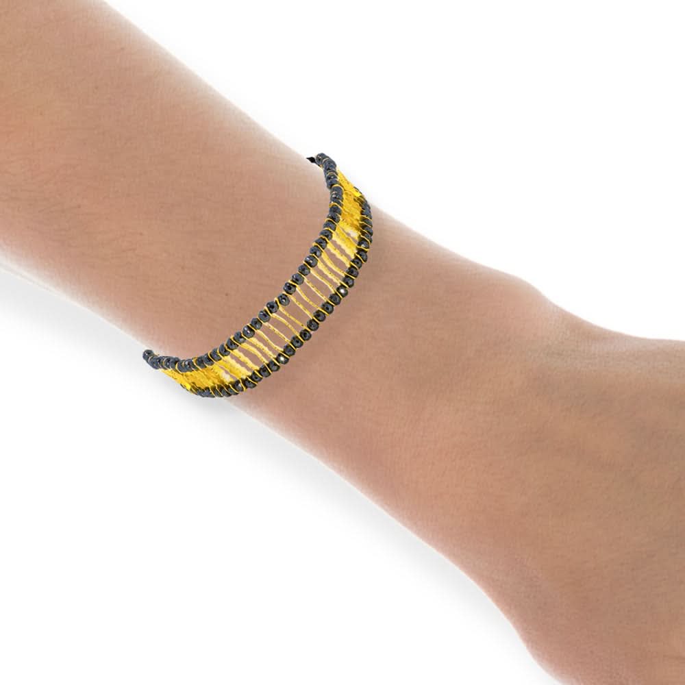 Handmade Black Bracelet With Gold Plated Silver Elements & Hematites - Anthos Crafts