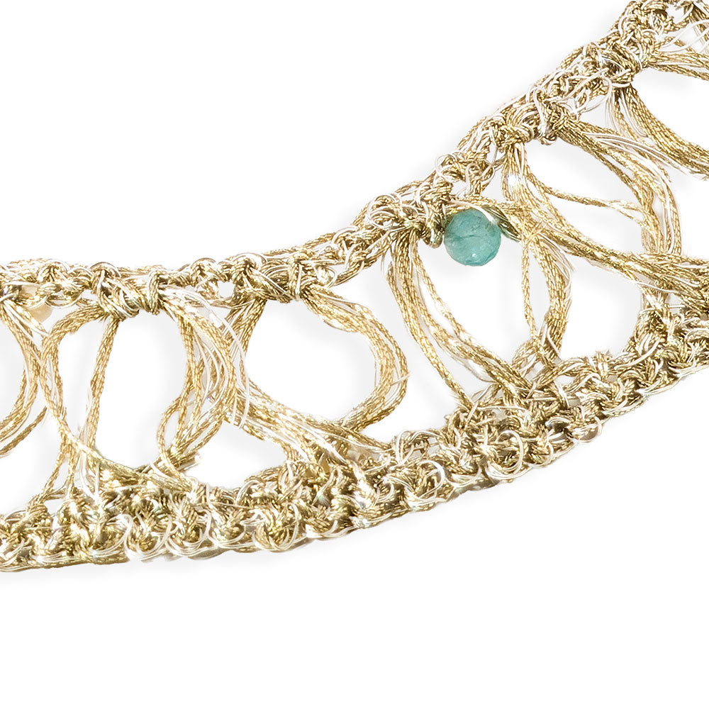 Χειροποίητο Επίχρυσο Πλεκτό Κολιέ Τσόκερ με Ακουαμαρίνες & Μαργαριτάρια