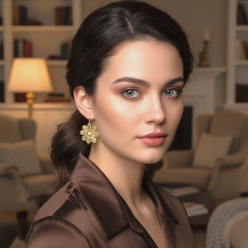 Χειροποίητα Επίχρυσα Πλεκτά Σκουλαρίκια Μαργαρίτες με Μαργαριτάρια