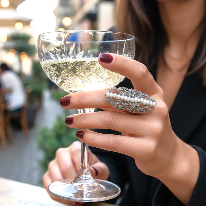 Handmade Silver Plated Crochet Knit Rhombus Ring With Pearls - Anthos Crafts