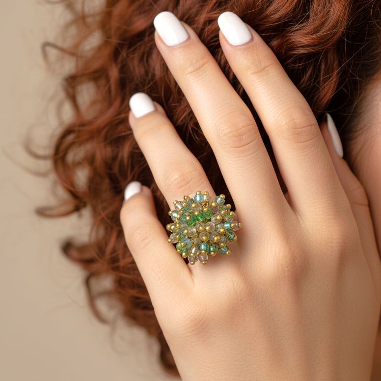 Handmade Gold Plated Vintage Ring With Colorful Shining Beads - Anthos Crafts