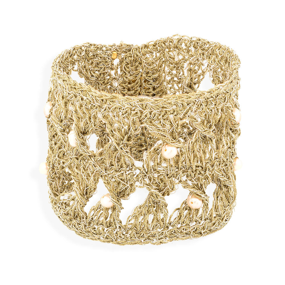 Handmade Gold Plated Crochet Bracelet with Pearls - Anthos Crafts