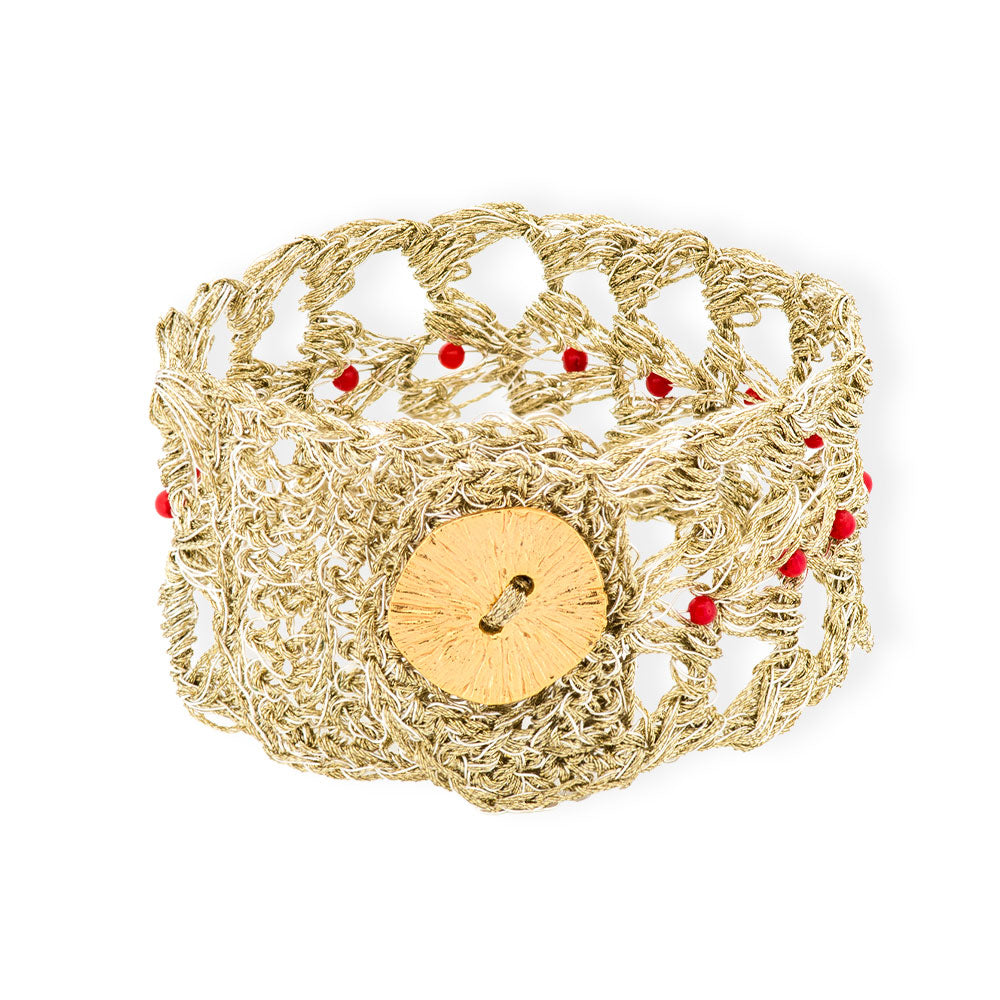 Χειροποίητο Επίχρυσο Πλεκτό Βραχιόλι με Κοράλλια