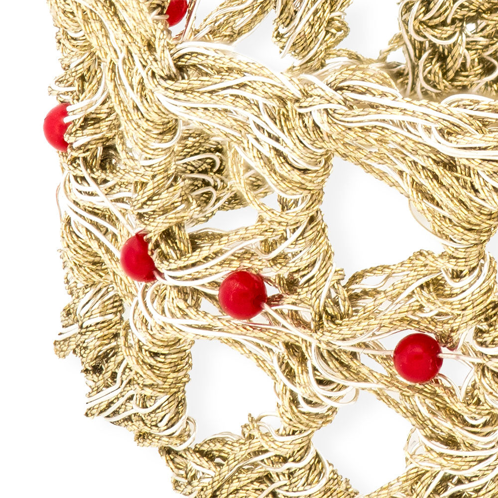 Χειροποίητο Επίχρυσο Πλεκτό Βραχιόλι με Κοράλλια