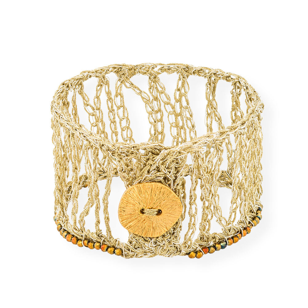 Χειροποίητο Επίχρυσο Πλεκτό Βραχιόλι με Ημιπολύτιμες Πέτρες