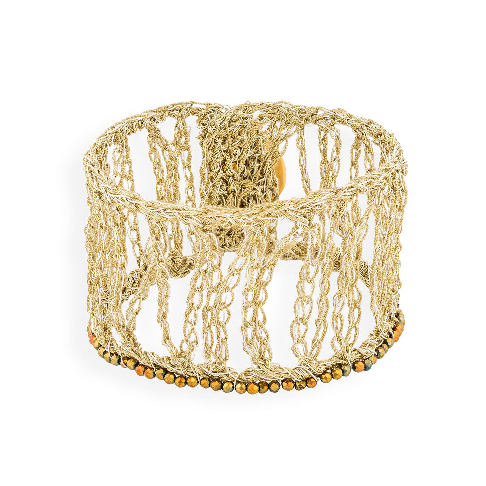 Χειροποίητο Επίχρυσο Πλεκτό Βραχιόλι με Ημιπολύτιμες Πέτρες