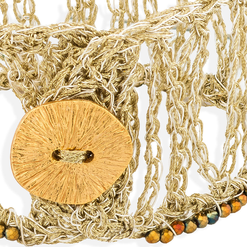 Χειροποίητο Επίχρυσο Πλεκτό Βραχιόλι με Ημιπολύτιμες Πέτρες