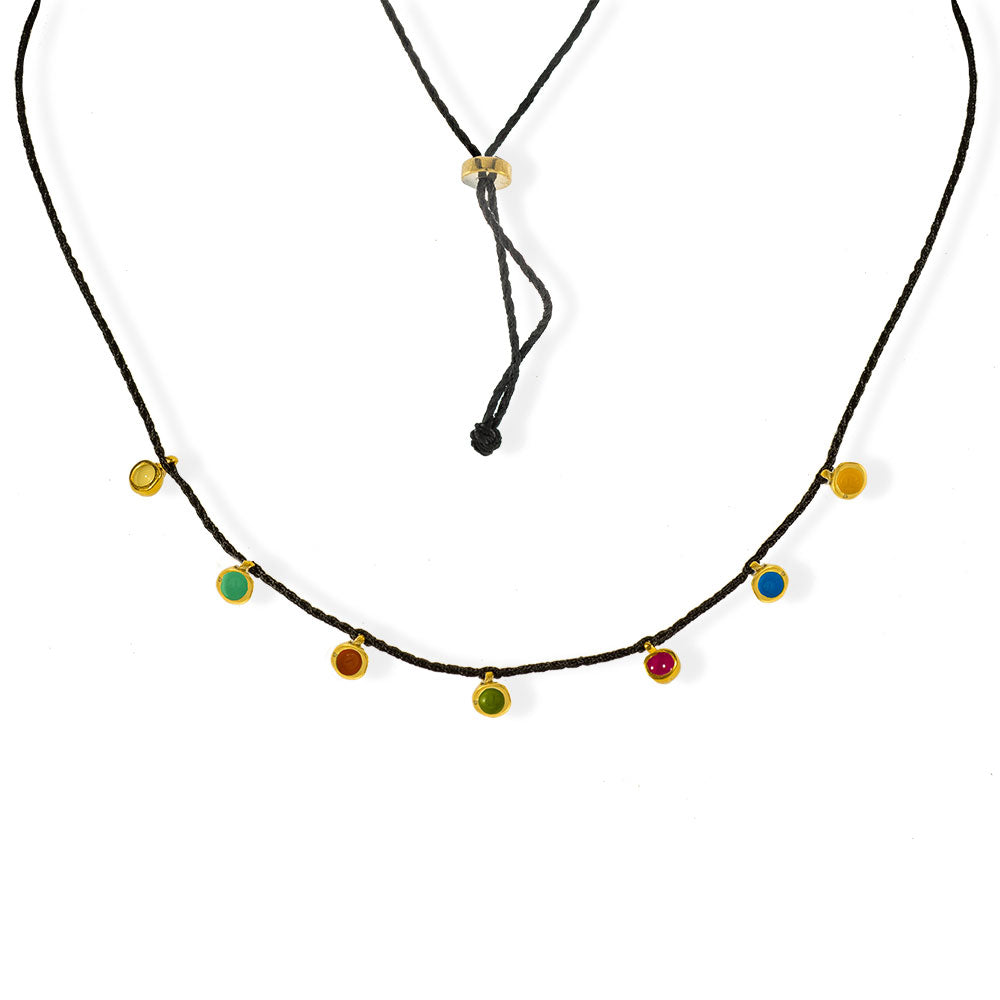 Handmade Black Cord Necklace with Multicolor Enamel Dots - Anthos Crafts