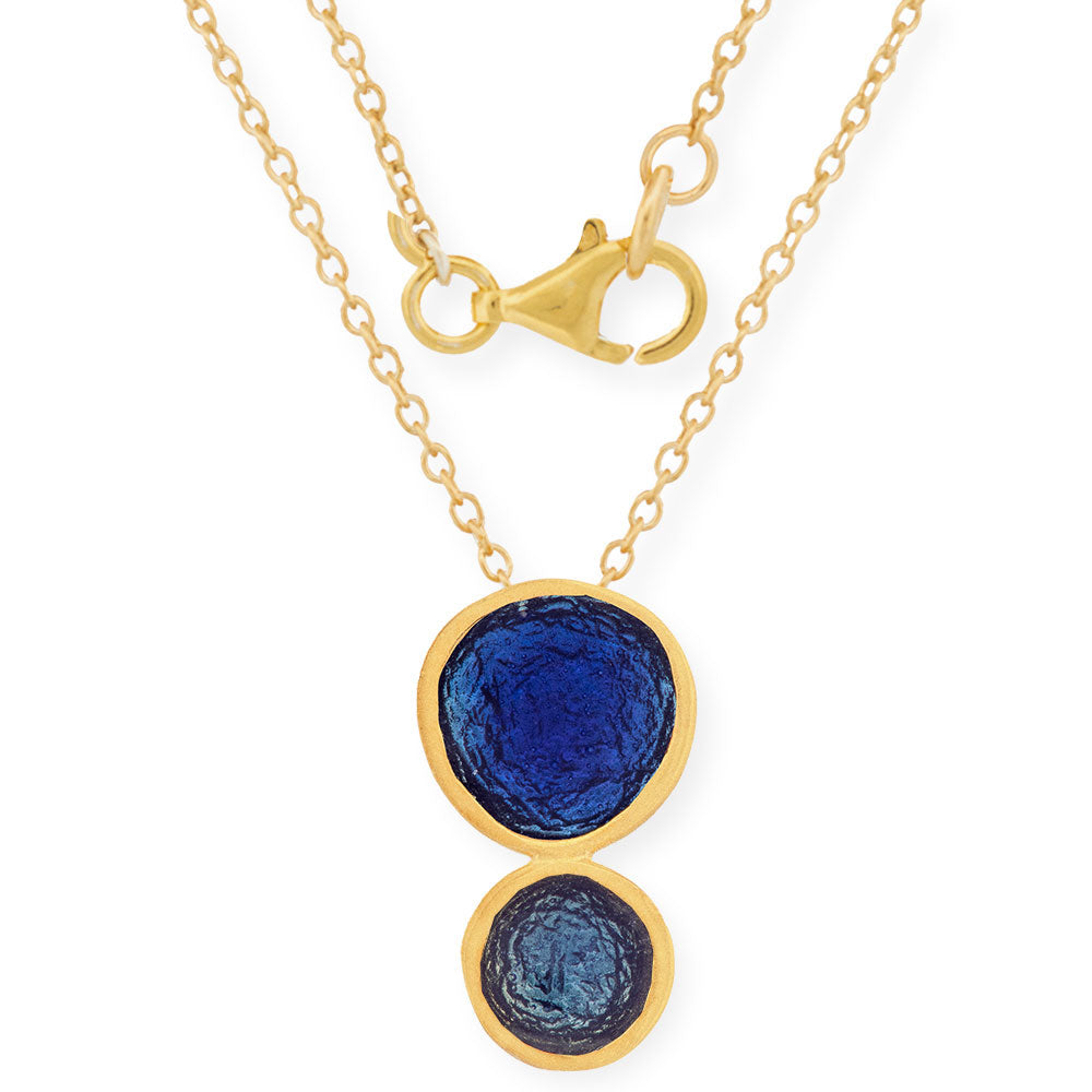 Handmade Gold Plated Silver Necklace with Blue & Turquoise Enamel Pendant - Anthos Crafts