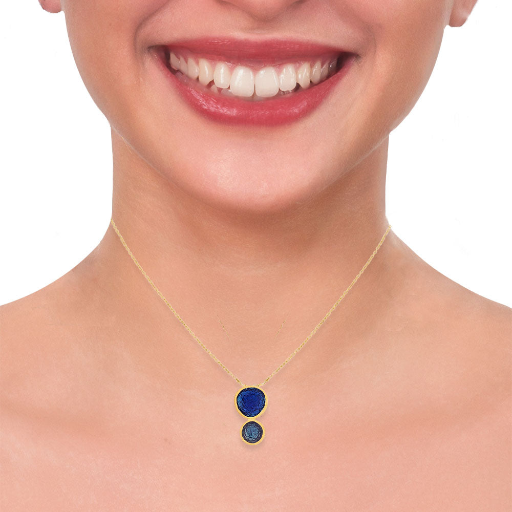 Handmade Gold Plated Silver Necklace with Blue & Turquoise Enamel Pendant - Anthos Crafts