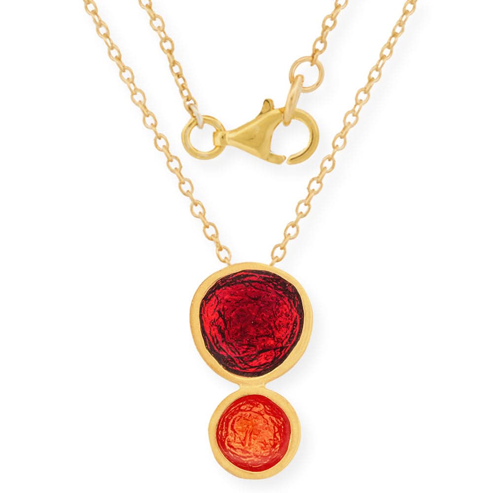 Handmade Gold Plated Silver Necklace with Red &amp; Orange Enamel Pendant - Anthos Crafts