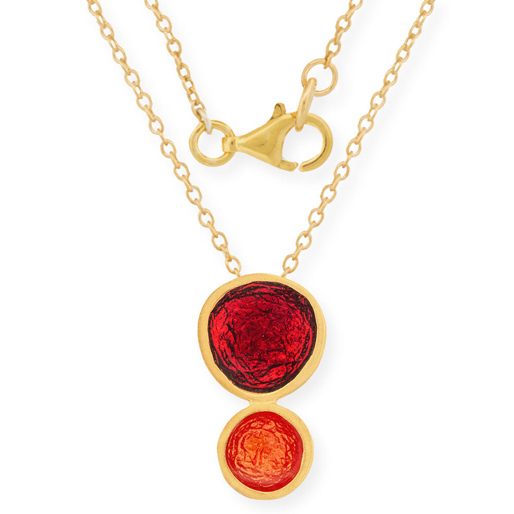 Handmade Gold Plated Silver Necklace with Red & Orange Enamel Pendant - Anthos Crafts