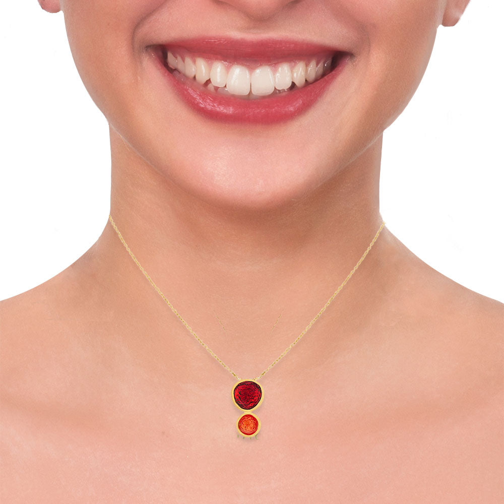 Handmade Gold Plated Silver Necklace with Red & Orange Enamel Pendant - Anthos Crafts