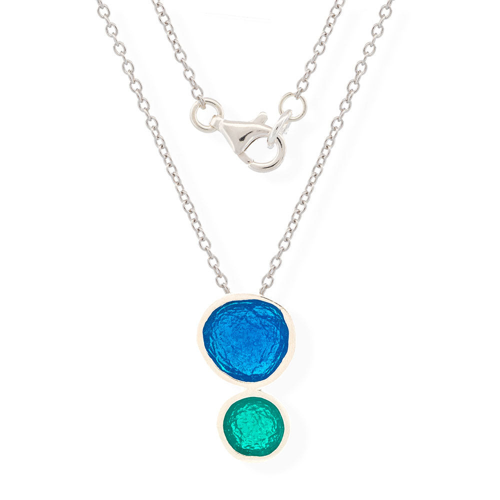 Handmade Silver Necklace with Turquoise &amp; Green Enamel Pendant - Anthos Crafts