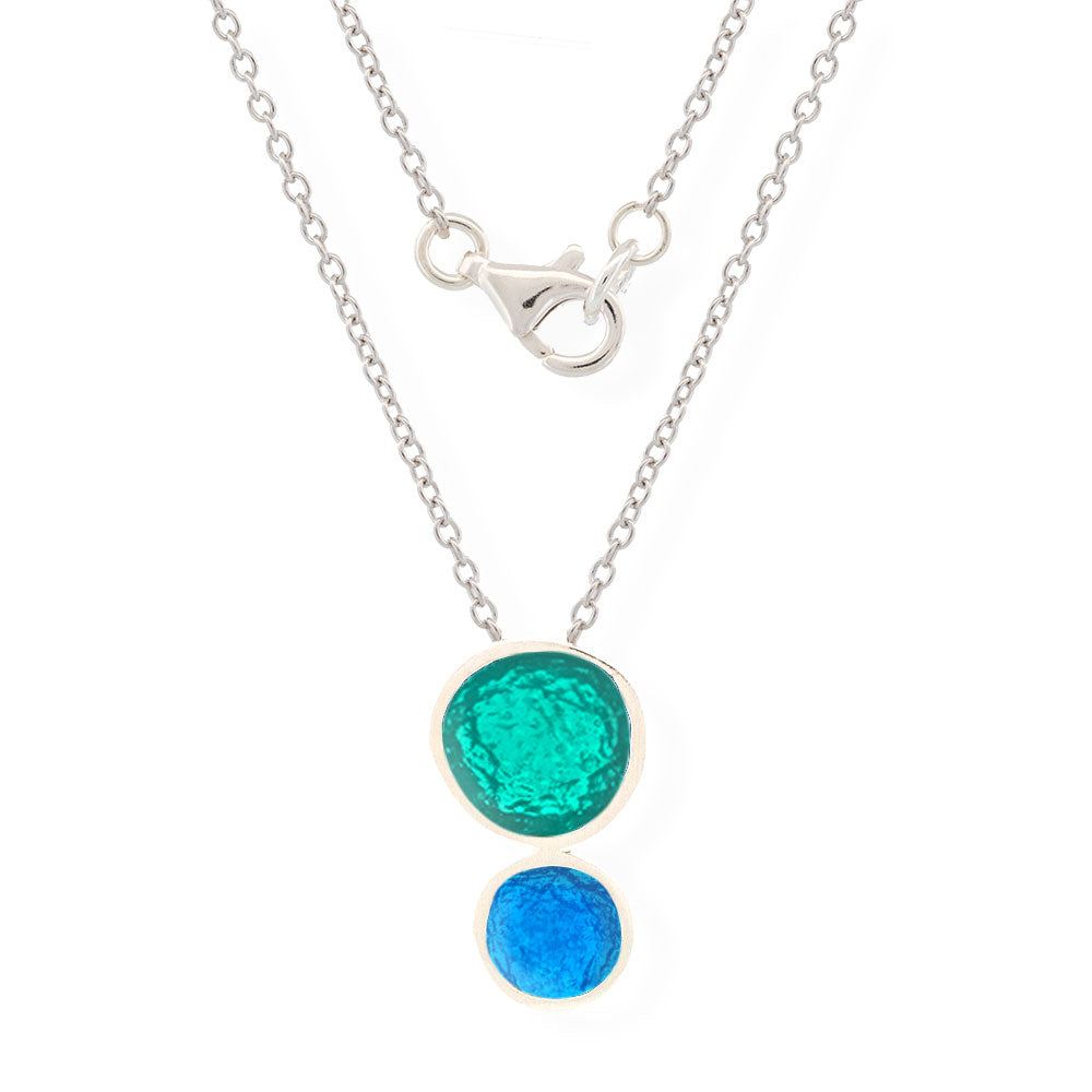 Handmade Silver Necklace with Turquoise Enamel Pendant - Anthos Crafts