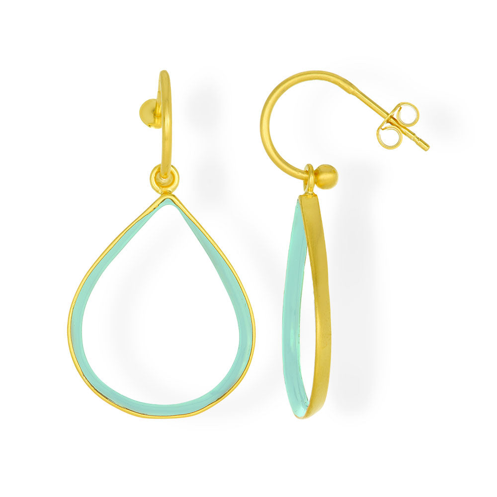 Handmade Gold Plated Silver Dangle Earrings with Enamel Green Mint - Anthos Crafts