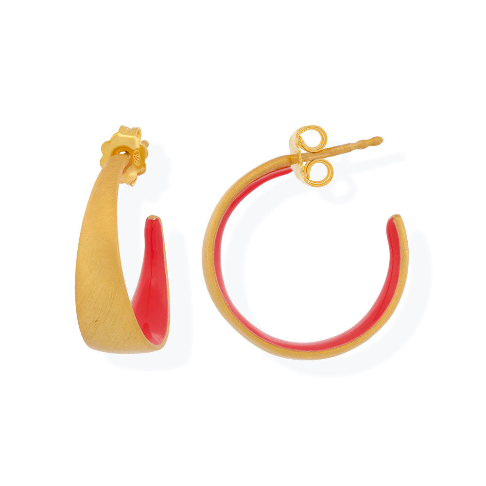 Handmade Gold Plated Silver Hoop Earrings With Red Enamel - Anthos Crafts