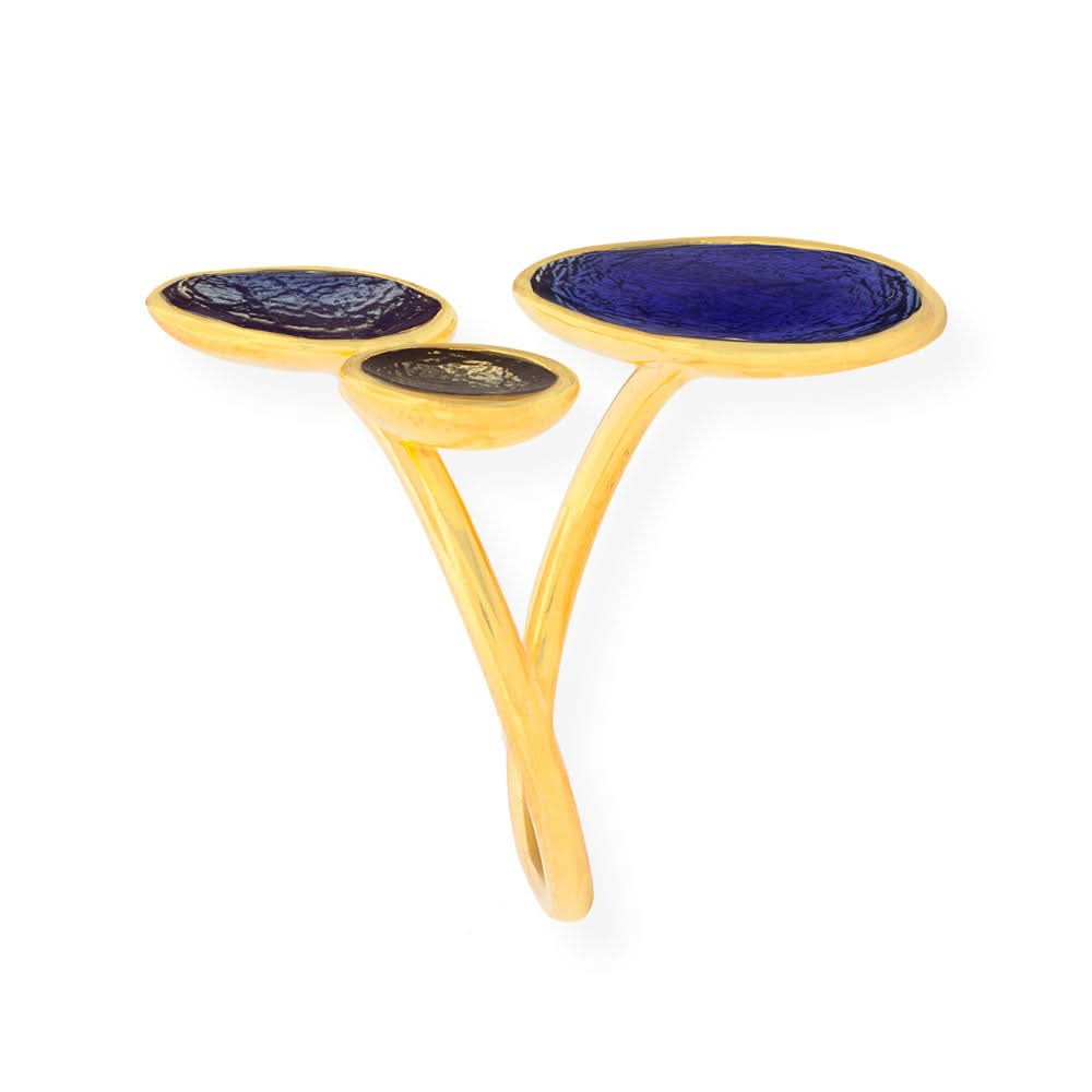 Handmade Gold Plated Silver Enamel Ring Blue Shades Pebbles - Anthos Crafts