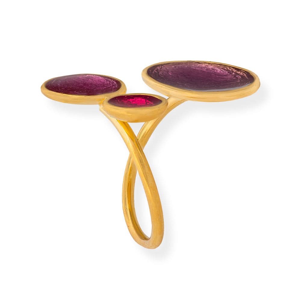 Handmade Gold Plated Silver Enamel Ring Purple, Burgundy, Red Pebbles - Anthos Crafts