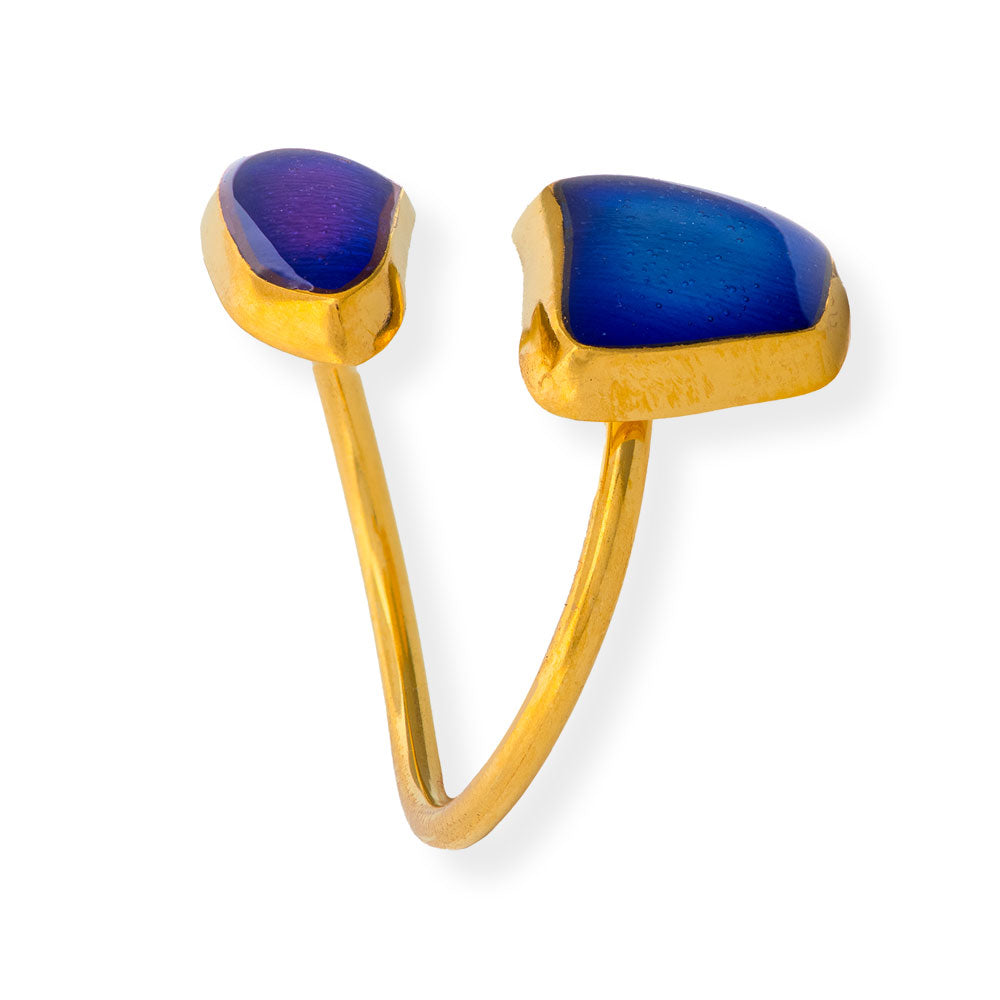 Handmade Gold Plated Silver Enamel Ring Purple & Blue Seaglass - Anthos Crafts