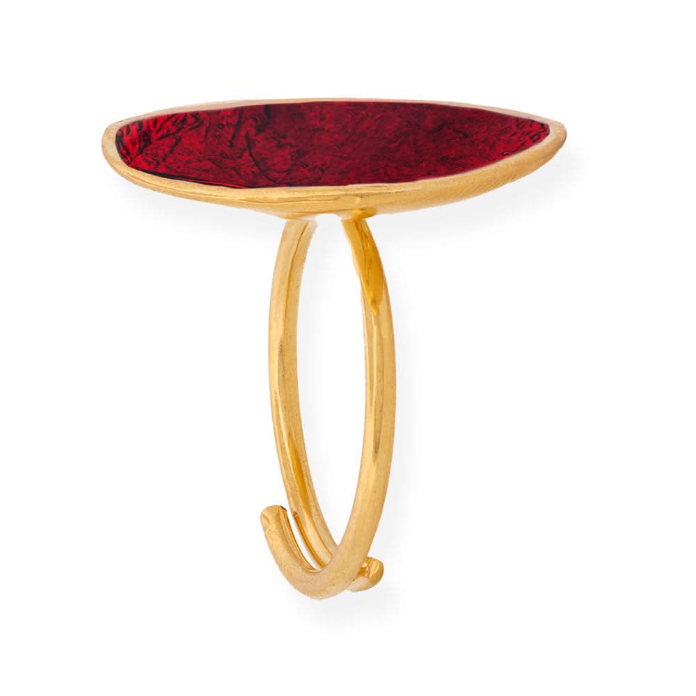 Handmade Gold Plated Silver Enamel Ring Red Pebble - Anthos Crafts