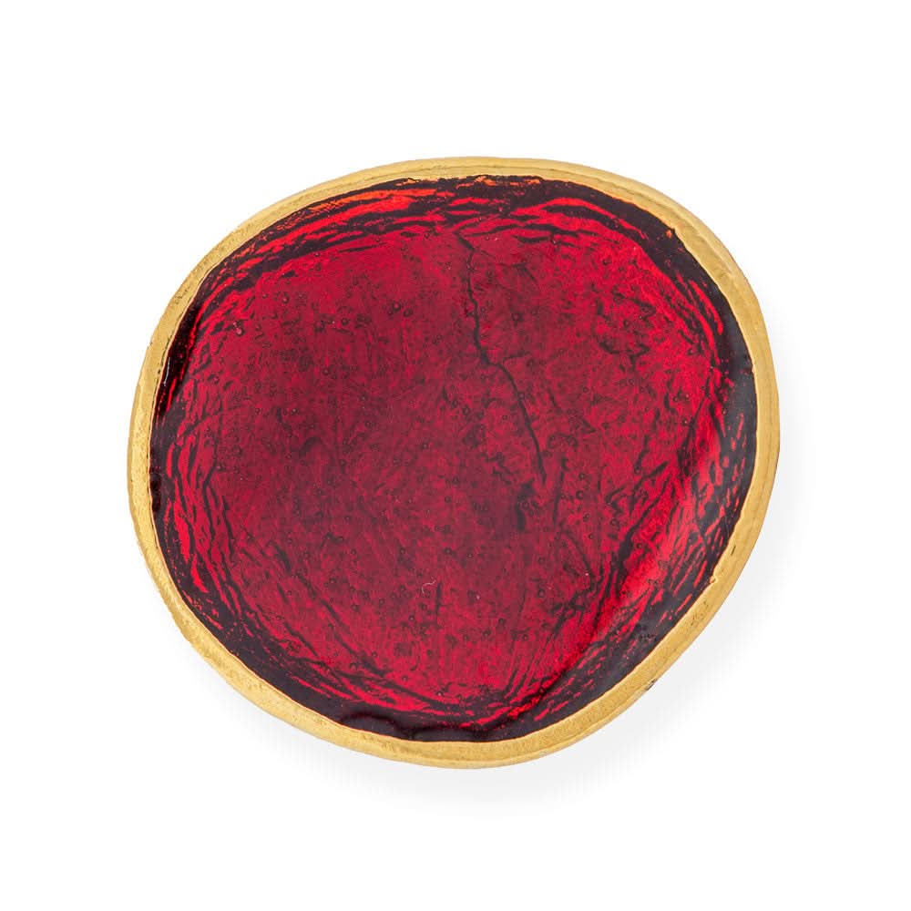 Handmade Gold Plated Silver Enamel Ring Red Pebble - Anthos Crafts