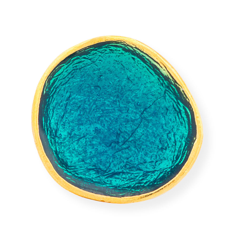 Handmade Gold Plated Silver Enamel Ring Turquoise Pebble - Anthos Crafts
