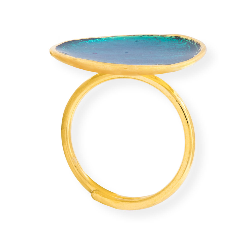 Handmade Gold Plated Silver Enamel Ring Turquoise Pebble - Anthos Crafts