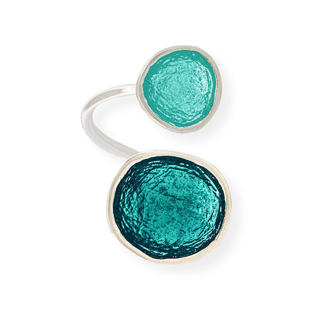 Handmade Silver Enamel Ring Shades Of Green Pebbles - Anthos Crafts