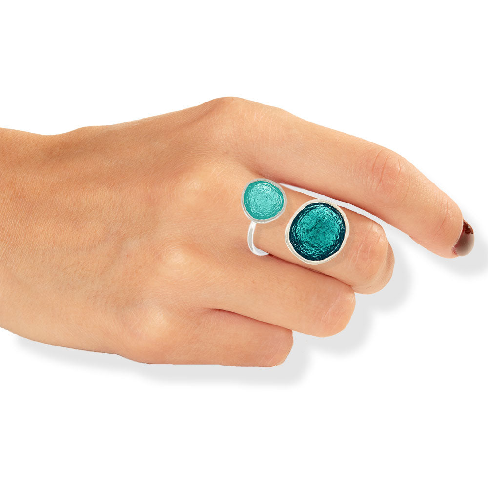Handmade Silver Enamel Ring Shades Of Green Pebbles - Anthos Crafts