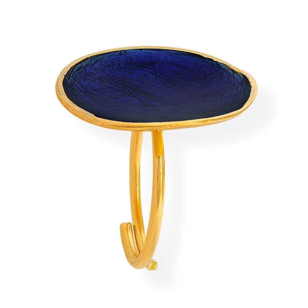 Χειροποίητο Επίχρυσο Ασημένιο Δαχτυλίδι Με Μπλε Ελεκτρίκ Σμάλτο Pebble