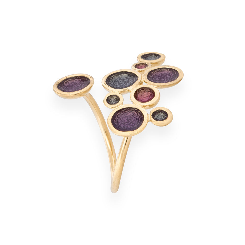 Gold Plated Silver Enamel Ring Purple &amp; Green Bubbles