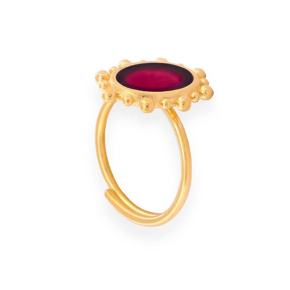 Handmade Gold Plated Silver Enamel Ring Red