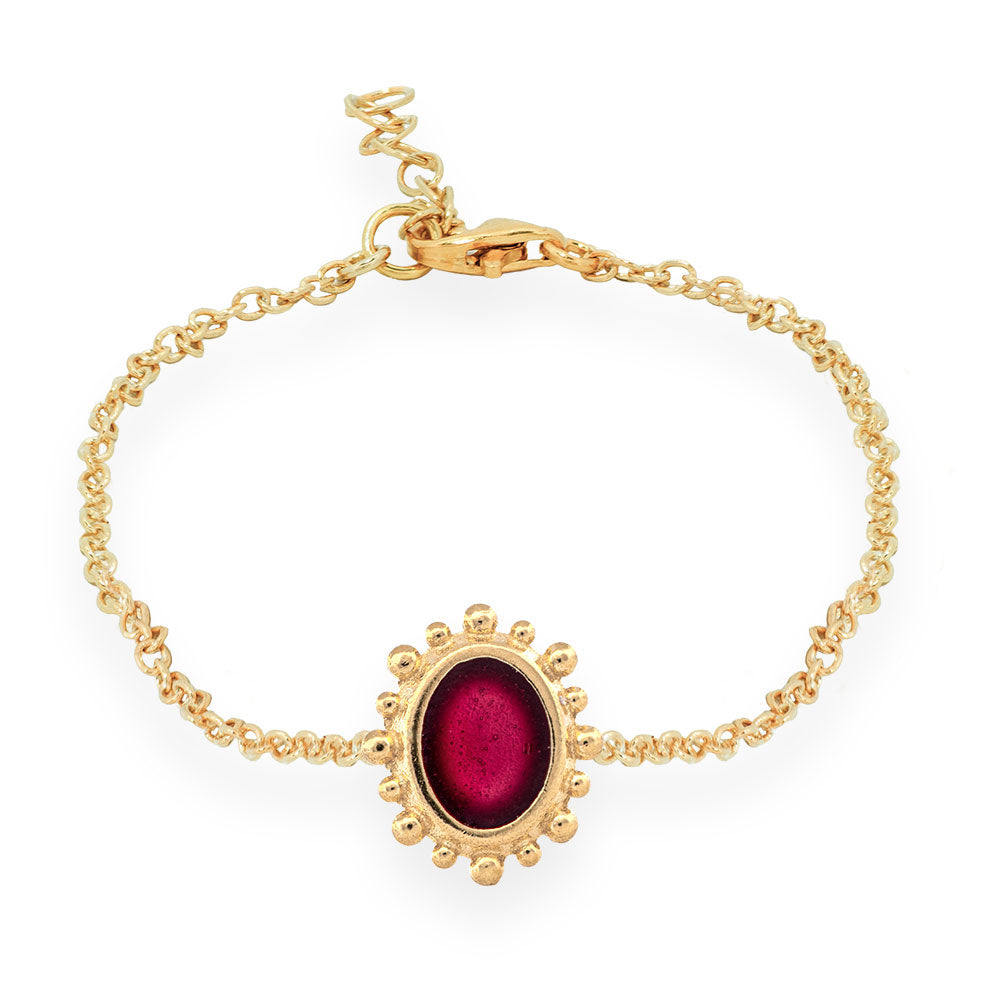 Handmade Gold Plated Silver Bracelet with Red Enamel