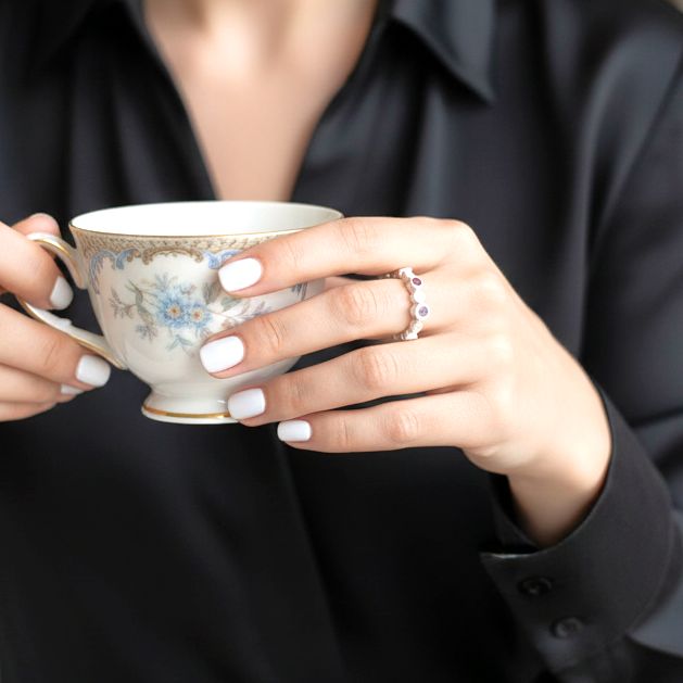 Handmade Silver Slim Ring With Multicolor Enamel Aura JOIDART - Anthos Crafts
