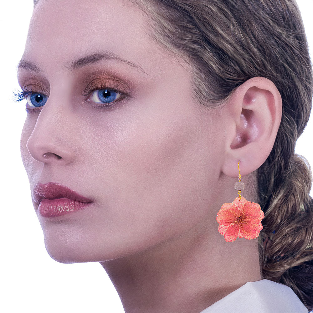 Flower Earrings Made From Pink Primula Petals - Anthos Crafts